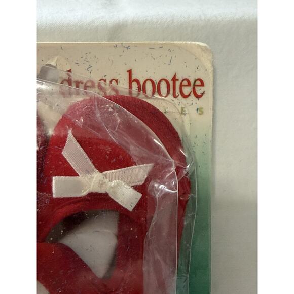 Vintage Gold Bug Holiday Favorites Red Dress Bootees Size 0-3m Red White Pearl - Picture 4 of 5